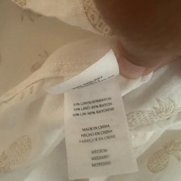 Rails Charli Pineapple Print White Gold Button Down Shirt Top Medium - Picture 7 of 7